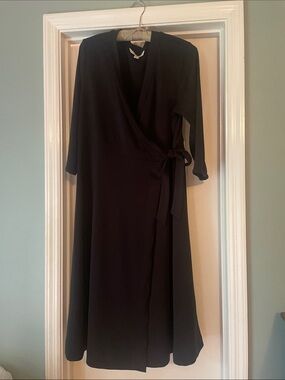 Black Midi Wrap Dress with Tie Waist